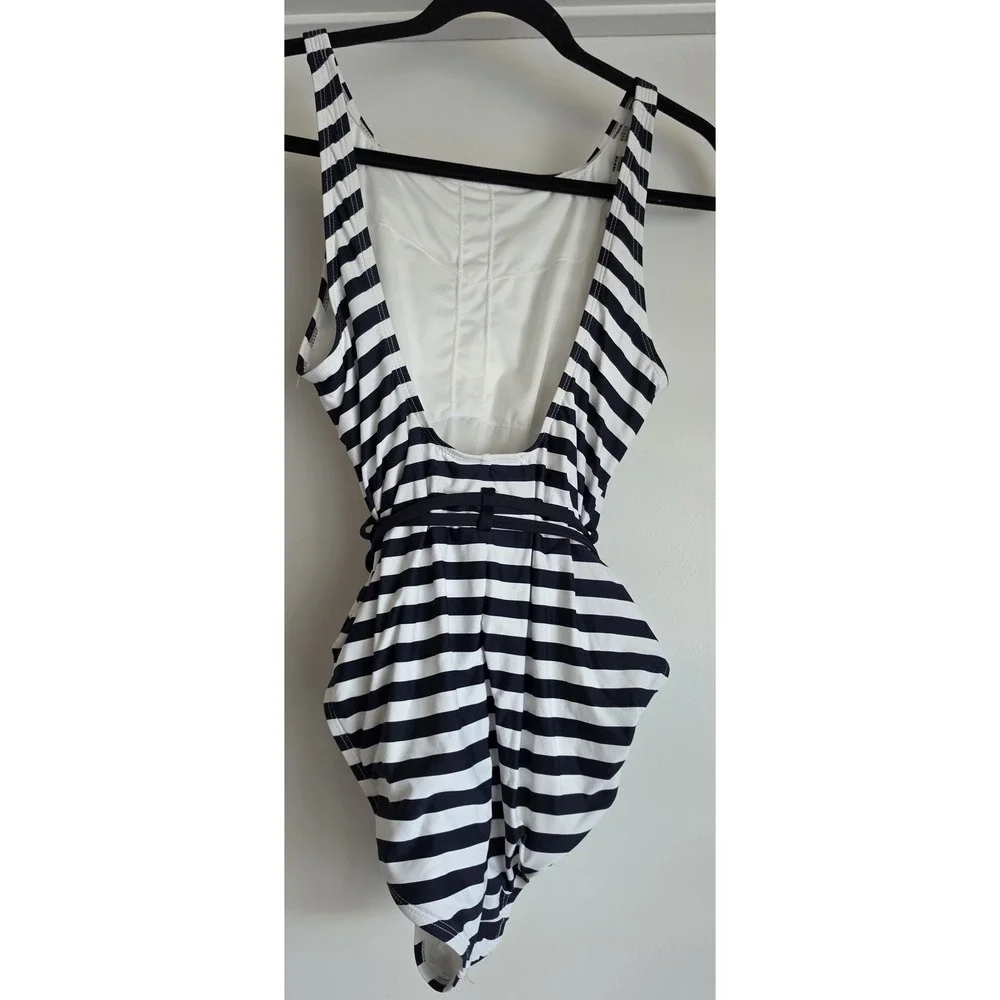 Michael Kors One Piece Swimsuit Size 14 Navy White Striped Sleeveless Classic